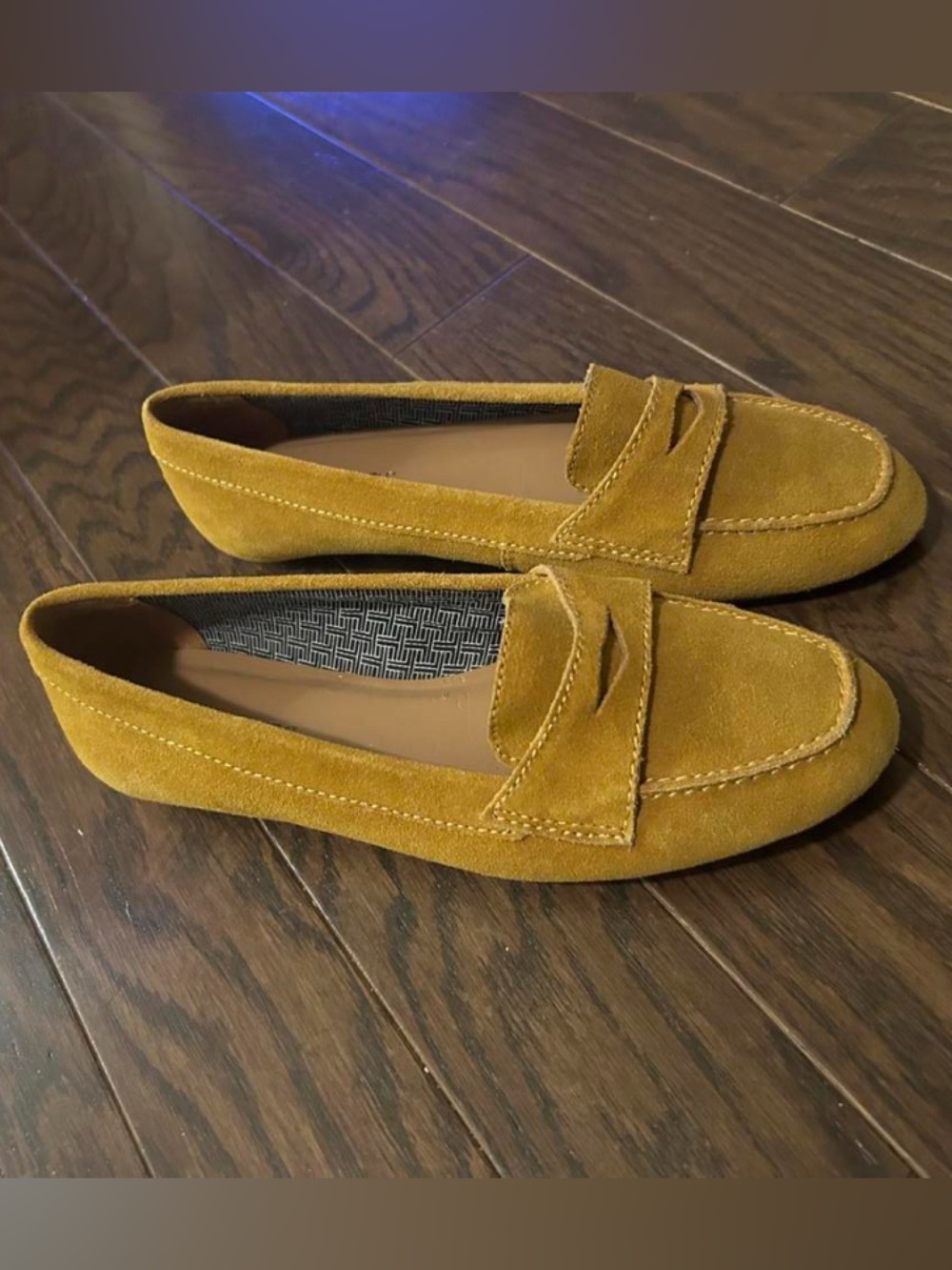 Talbots Suede Penny Loafers Mustard Yellow Women's Size 7 Casual Flats FALL OOTD